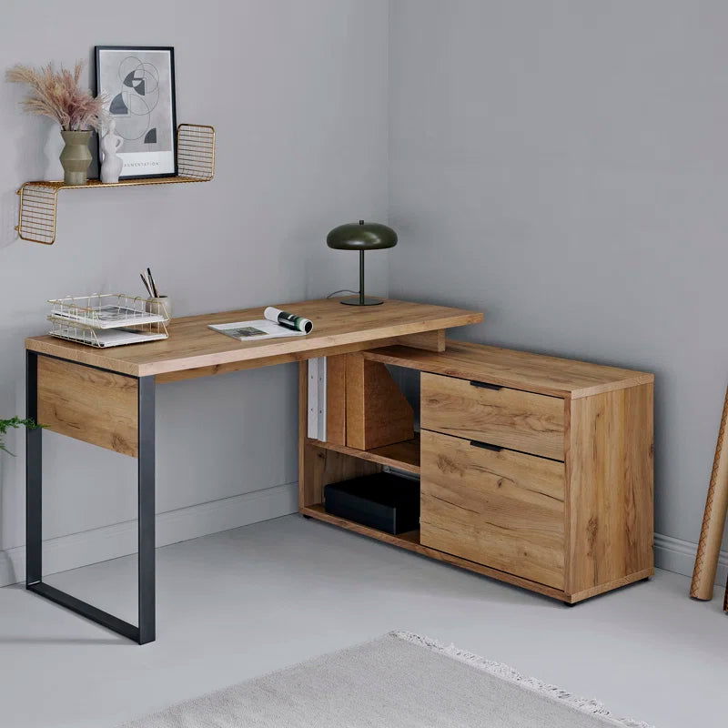 FURNISHIAA Solid Acacia Wood L Shaped Study Table - Furnishiaa -  -
